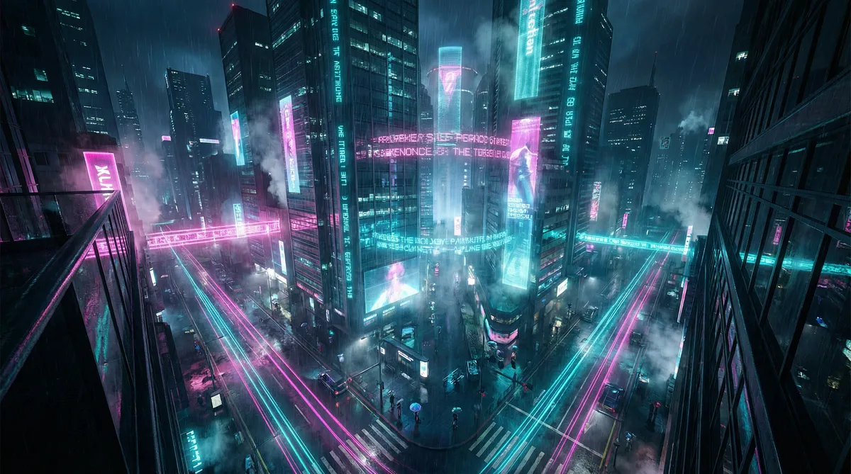 湿濡的女人 竖屏短剧平台首页背景 - 赛博朋克都市夜景